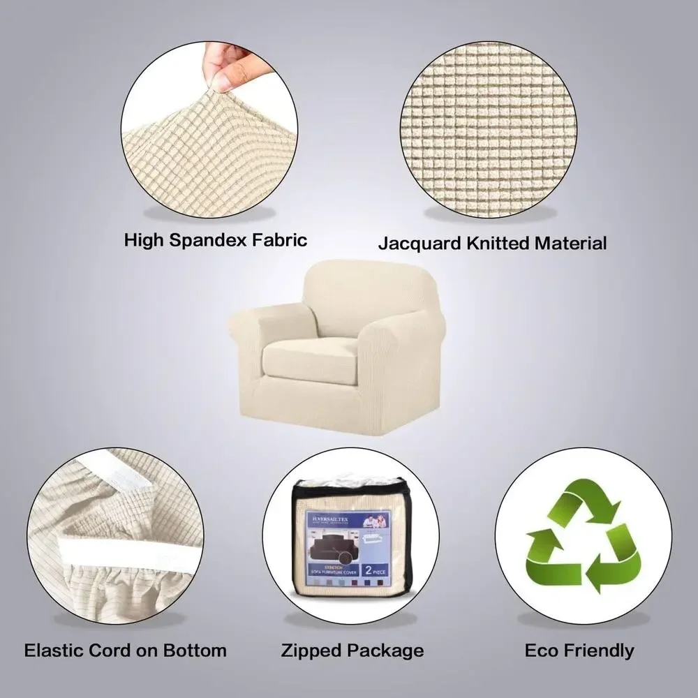 Gray 2 Piece Chair Cover Chair Slipcover for Living Room Stretch Armchair Cover